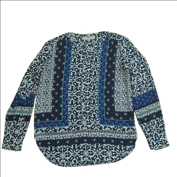 Loft Boho Blue and White Oversized Tunic Blouse Small - Picture 1 of 9
